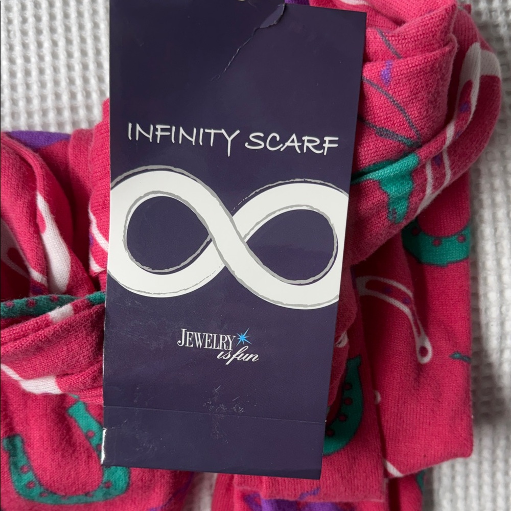 Pink Infinity Scarf with Colorful Patterns - Picture 2 of 3